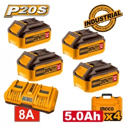 FBCLI20285 Μπαταρίες 4 τεμ. 20V 5.0Ah + Ταχυφορτιστής 8A 2 Θέσεων + Βαλίτσα Σετ 6 τεμ.