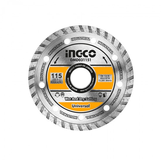 Δίσκος διαμαντέ TURBO 115mm Δομικών Υλικών Industrial INGCO