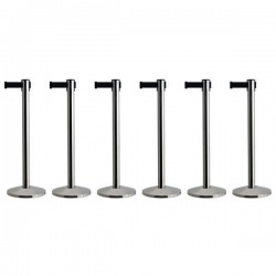 Κολωνάκι οριοθέτησης ασημί (inox) 91 cm με μαύρο ιμάντα μήκους 2m SBL-200