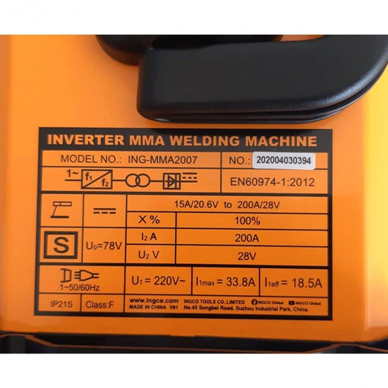 Ηλεκτροσυγκόλληση Inverter 200Α MMA2007 INGCO